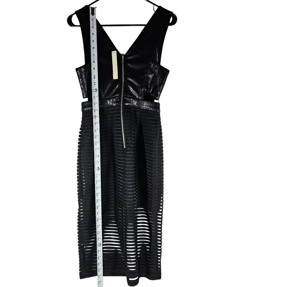 Mustard Seed NWT Cut Out Sequin Sheer Panel Midi Dress Women's Size M Black - Picture 9 of 16
